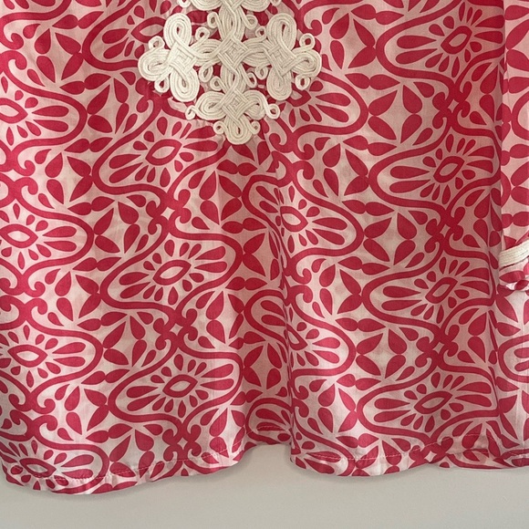 Charter Club Embroidered Split Neck Tunic Pink White Size PM Resort Cruise Chic - Picture 4 of 14